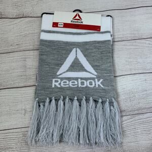 Reebok Gray and White Scarf with Fringe Tassel and Logo